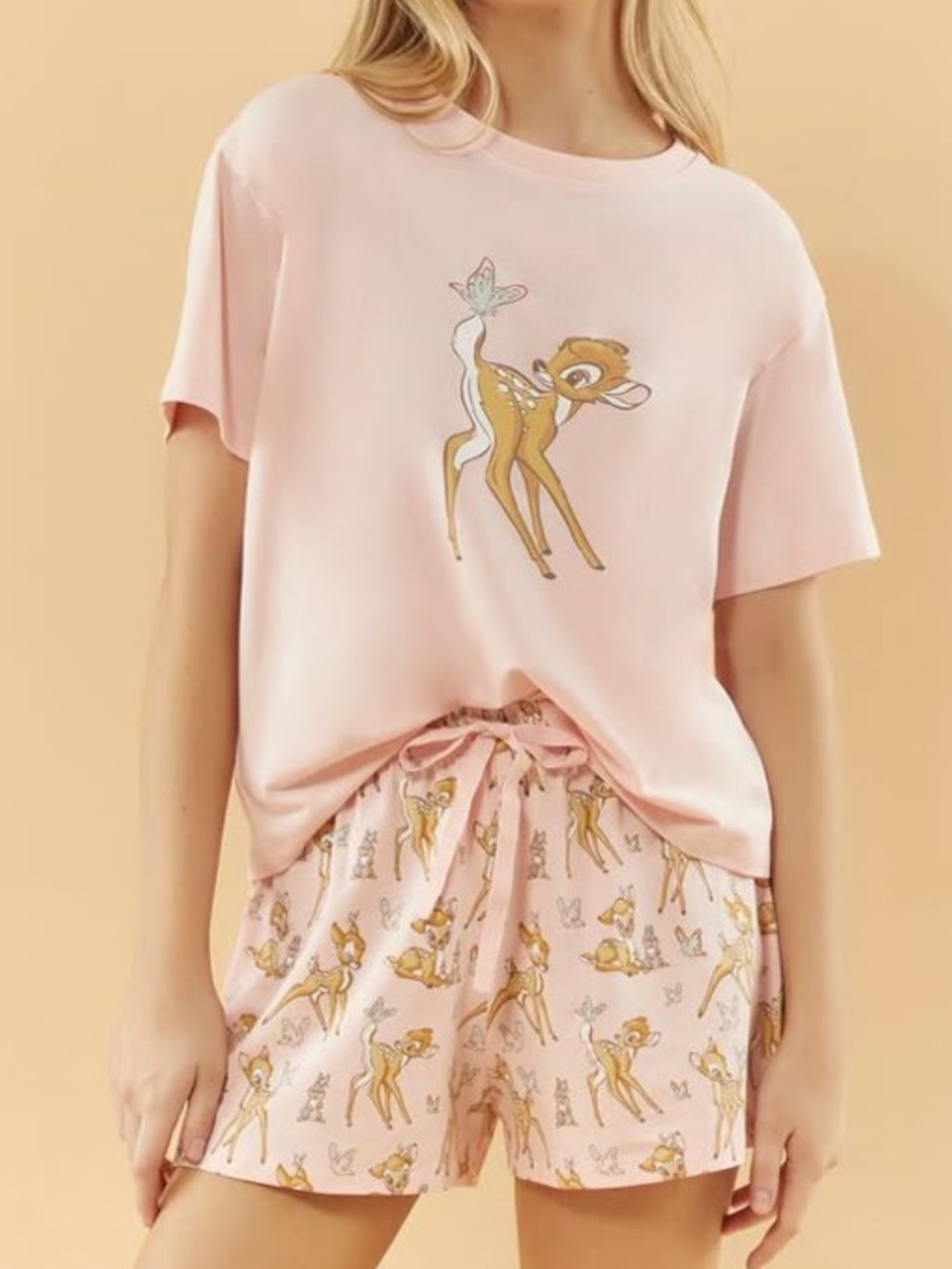 Disney Pink Bambi Short Sleeve Tee & Printed Shorts Pajama Set